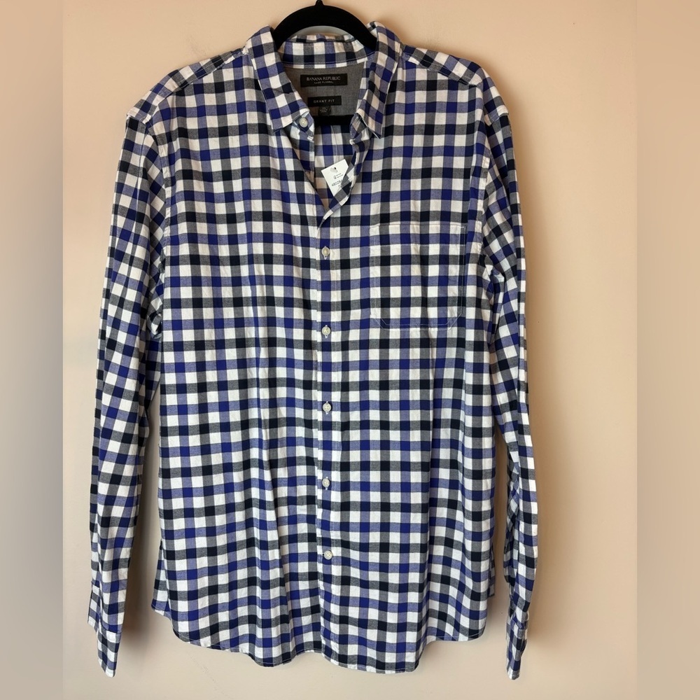 Banana Republic Grant Fit Luxe Flannel Shirt Men’s XL Blue White Checkered